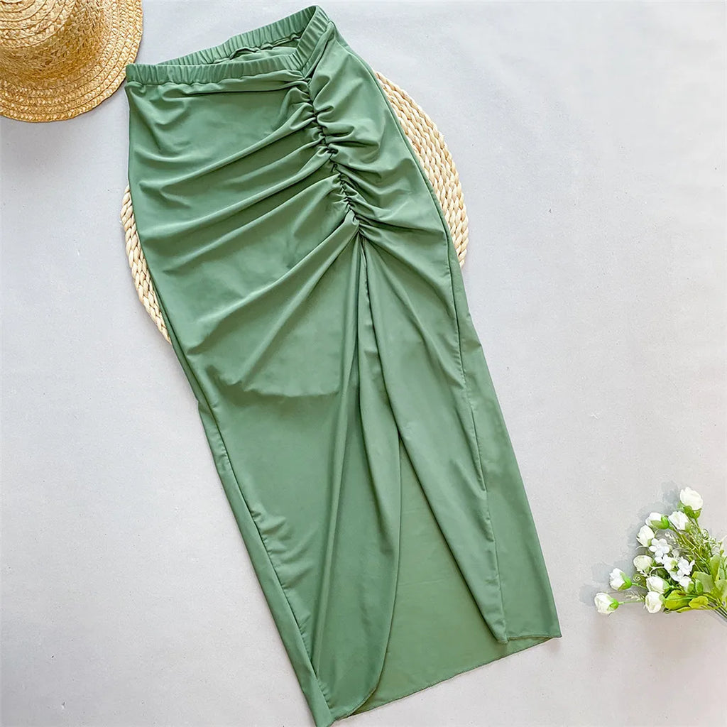 Splicing Knotted Skirt Monokini Dress Green