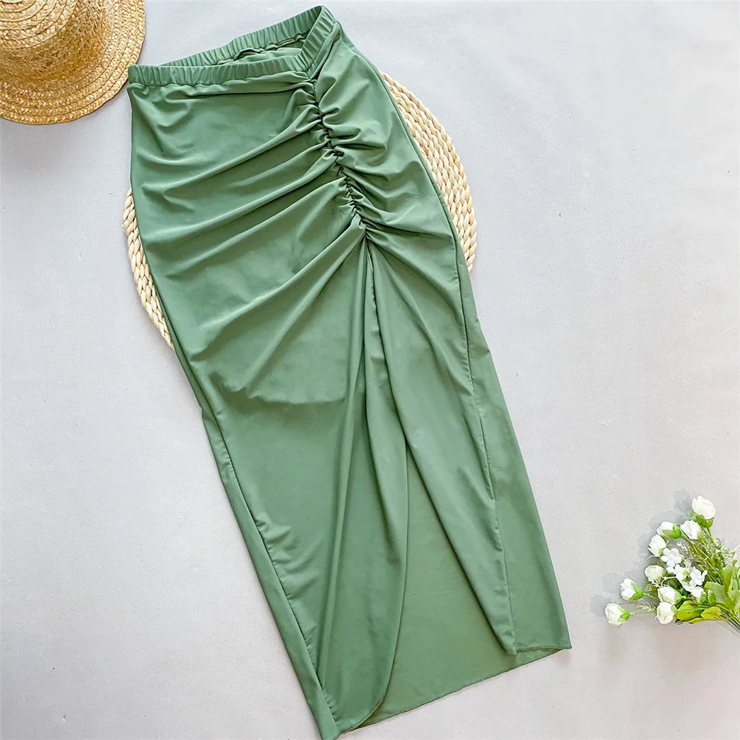 Splicing Knotted Skirt Monokini Dress Green