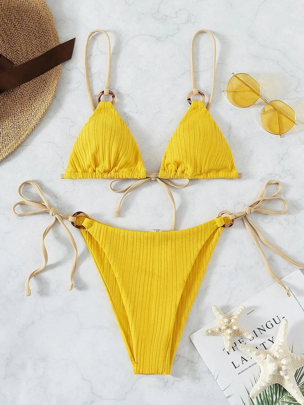 Ribbed Brazilian Bikini Set Yellow