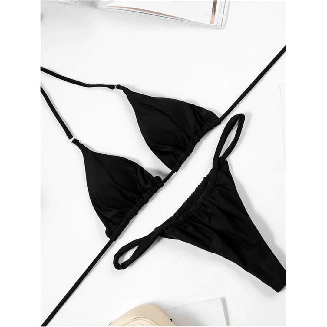 Wrinkled High Cut Thong Bikini