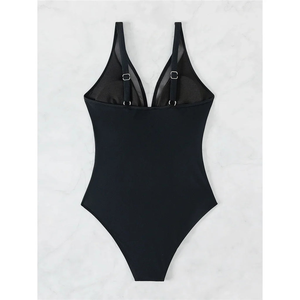 Mesh Sheer V Neck High-Leg Monokini