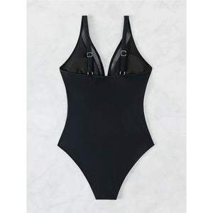 Mesh Sheer V Neck High-Leg Monokini