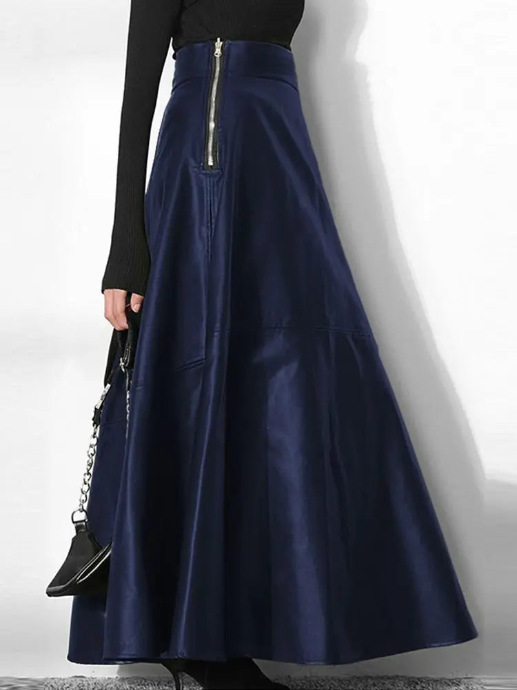 Women’s High Waist Leather Long Skirt