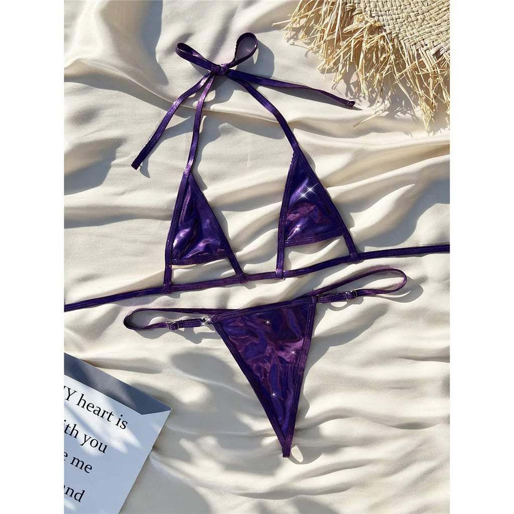 Faux Leather Mini Bikini Set Purple