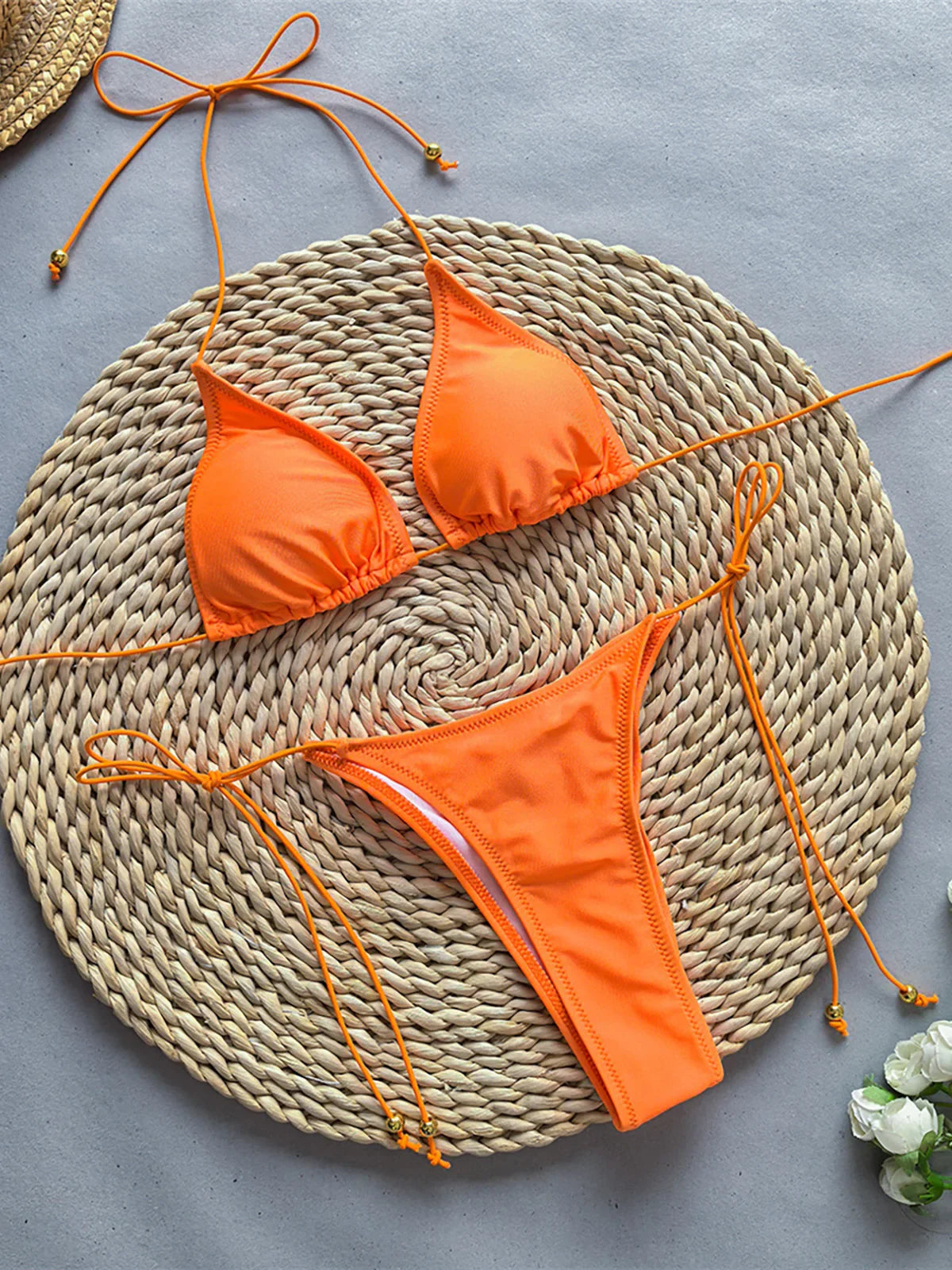 Halter Scrunch Butt Bikini Set Orange Bikini
