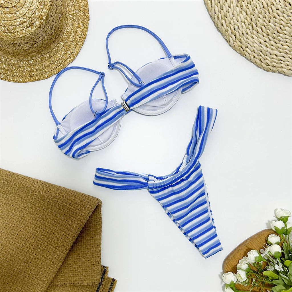 Striped Underwired Bikini Set