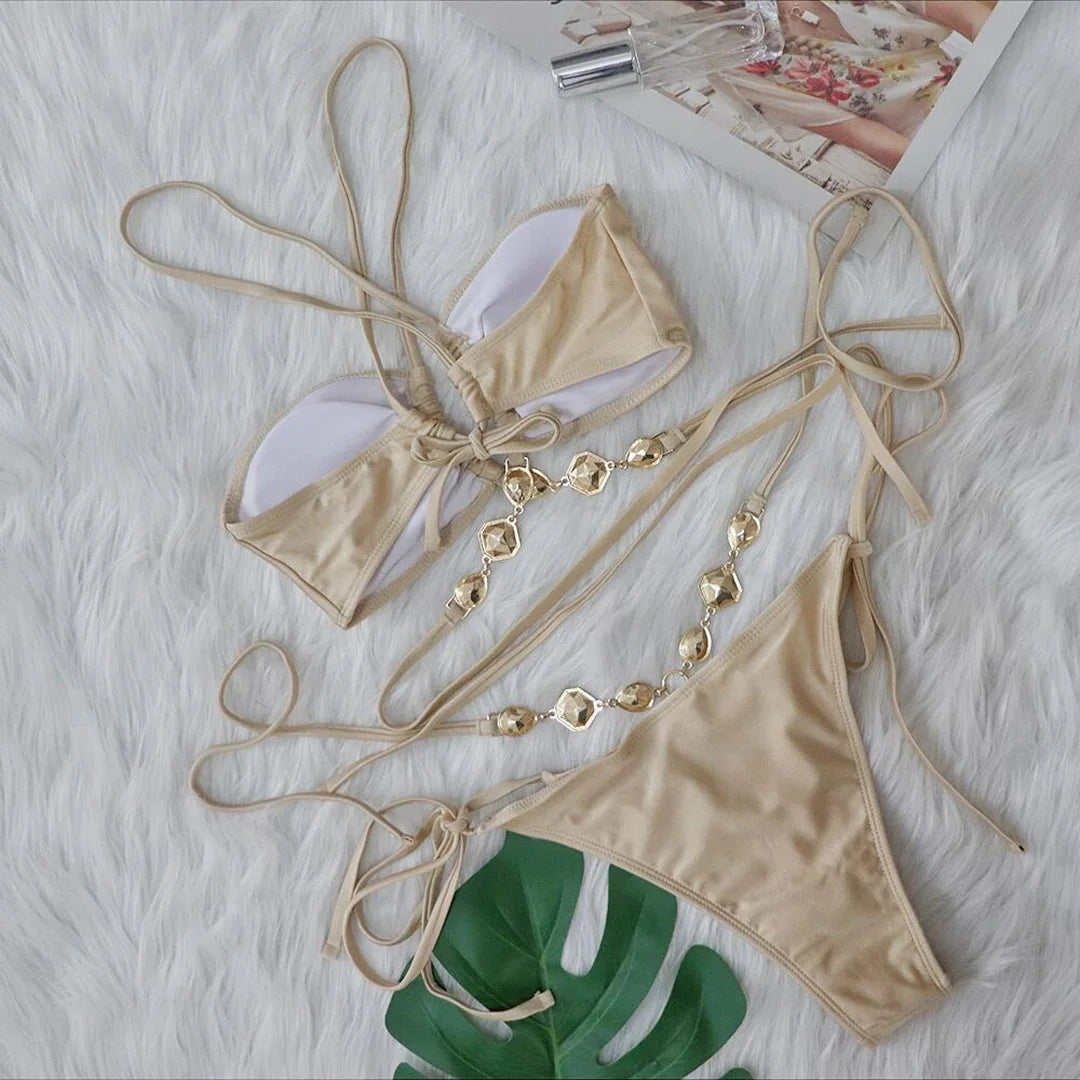 Rhinestone Wrap-Around Bikini Set