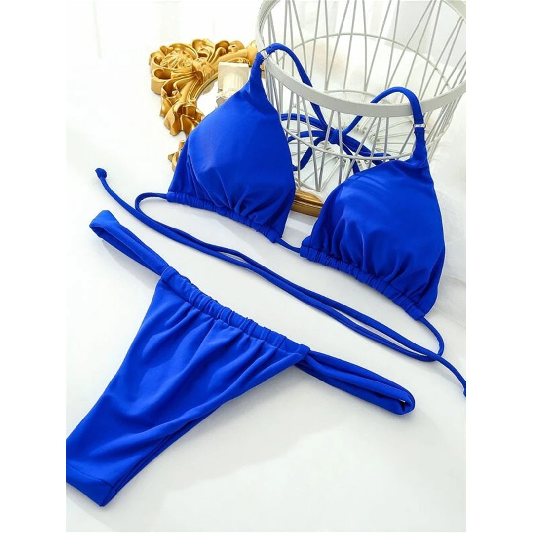 Wrinkled High Cut Thong Bikini