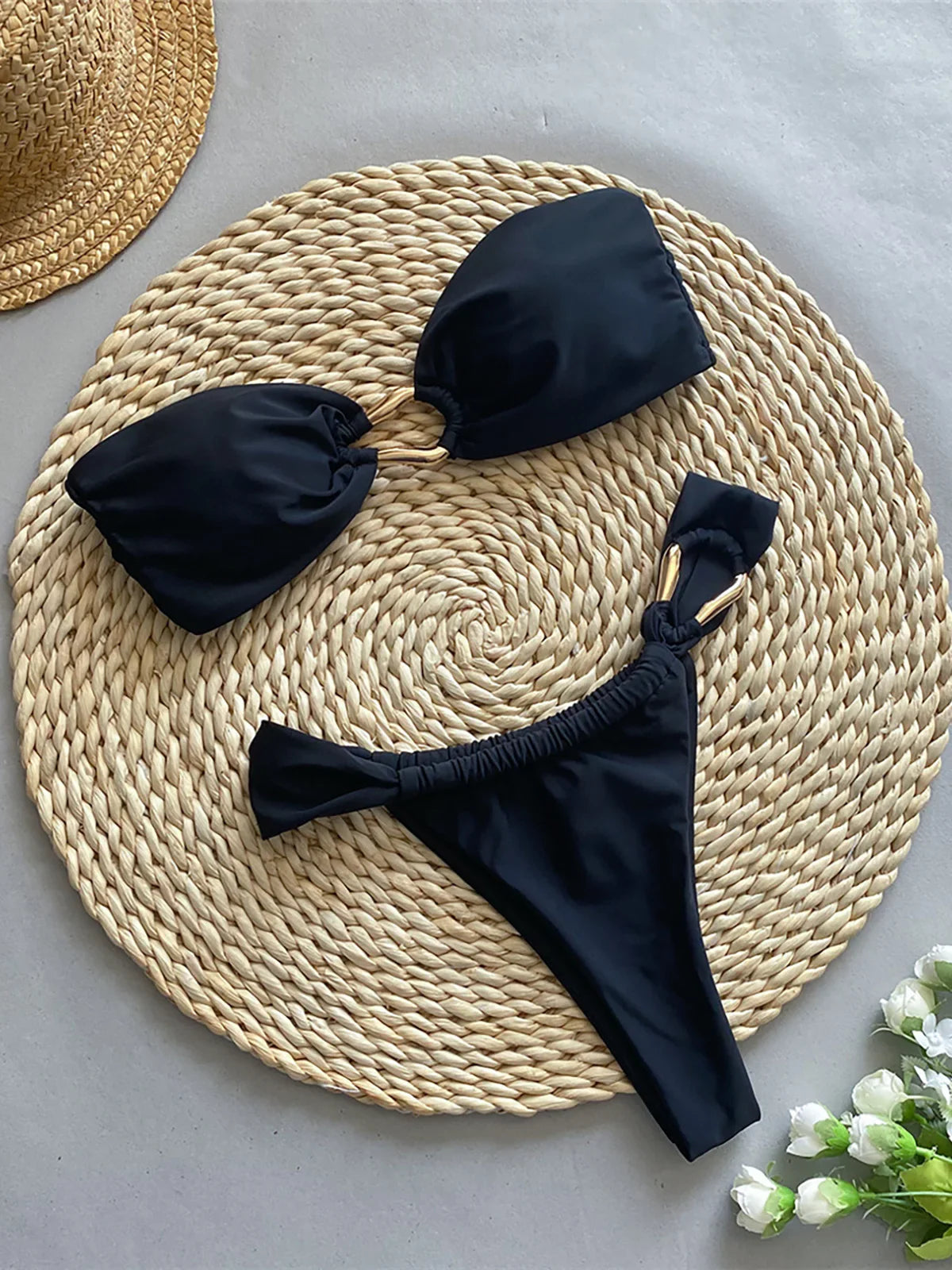 Bandeau Metal Rings High-Leg Bikini