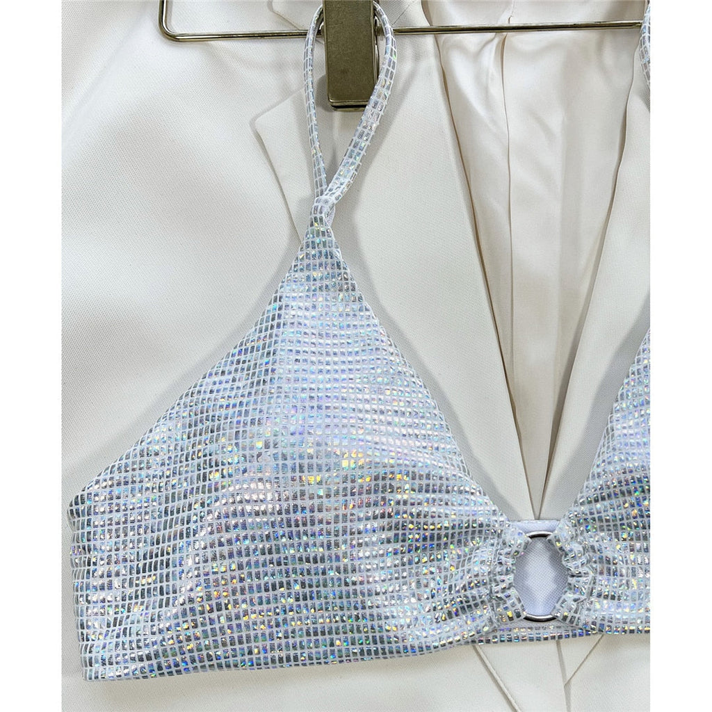 Shiny Sequins High Cut Bikini