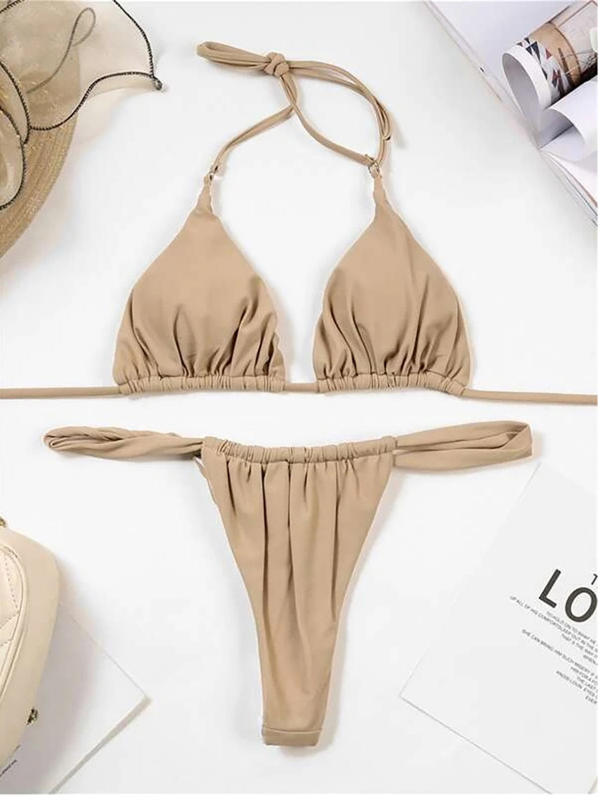 Wrinkled High Cut Thong Bikini Khari