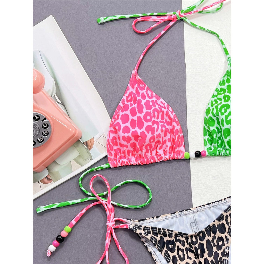 Leopard Printed Halter Bikini