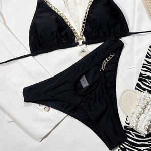 Cut Out Asymmetric Chain Bikini