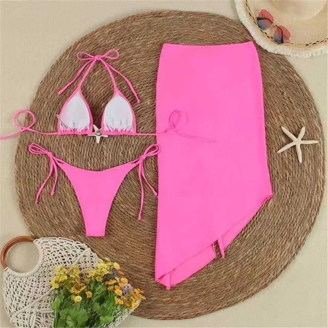 Star Halter Bikini Set with Skirt