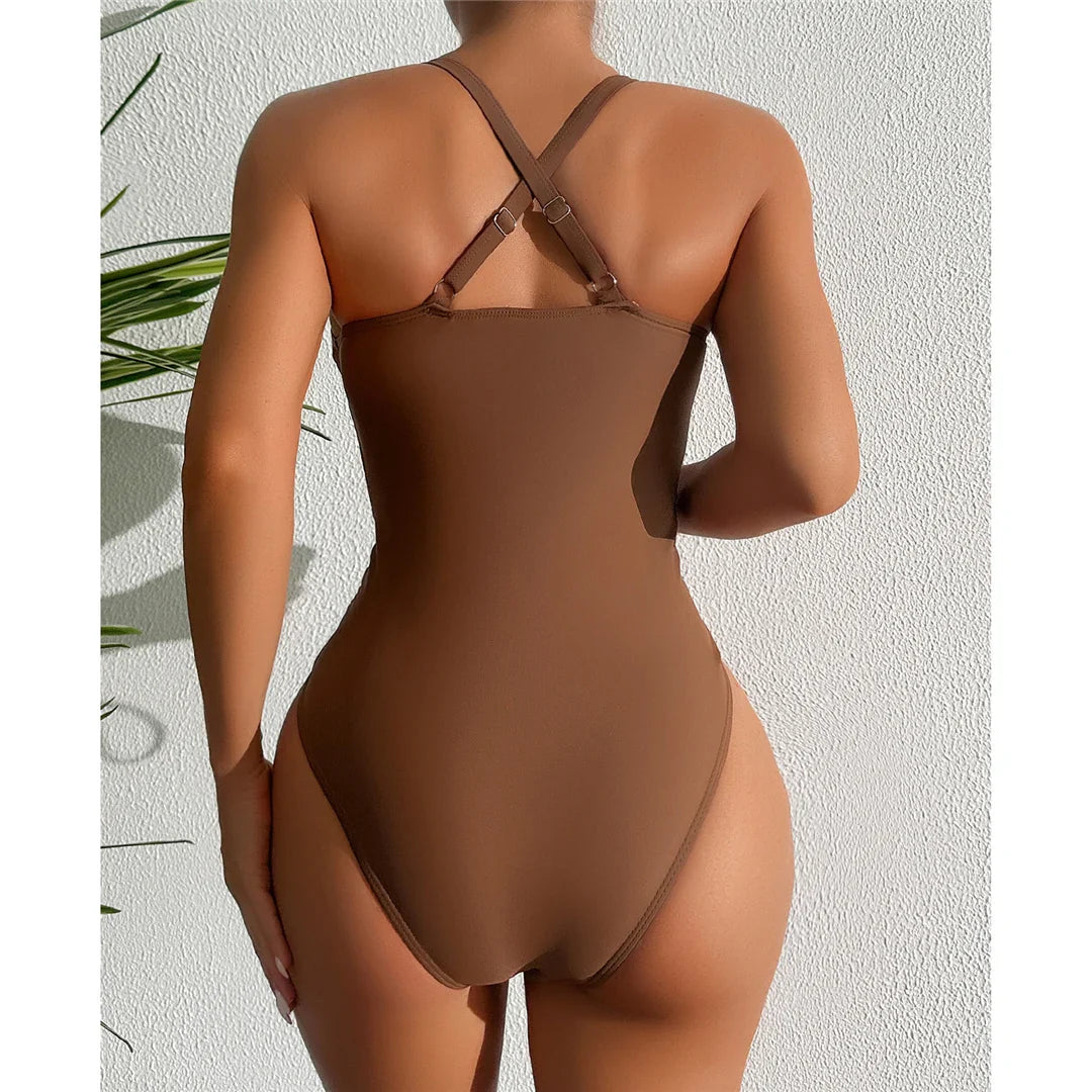 V Neck Lace-Up Monokini