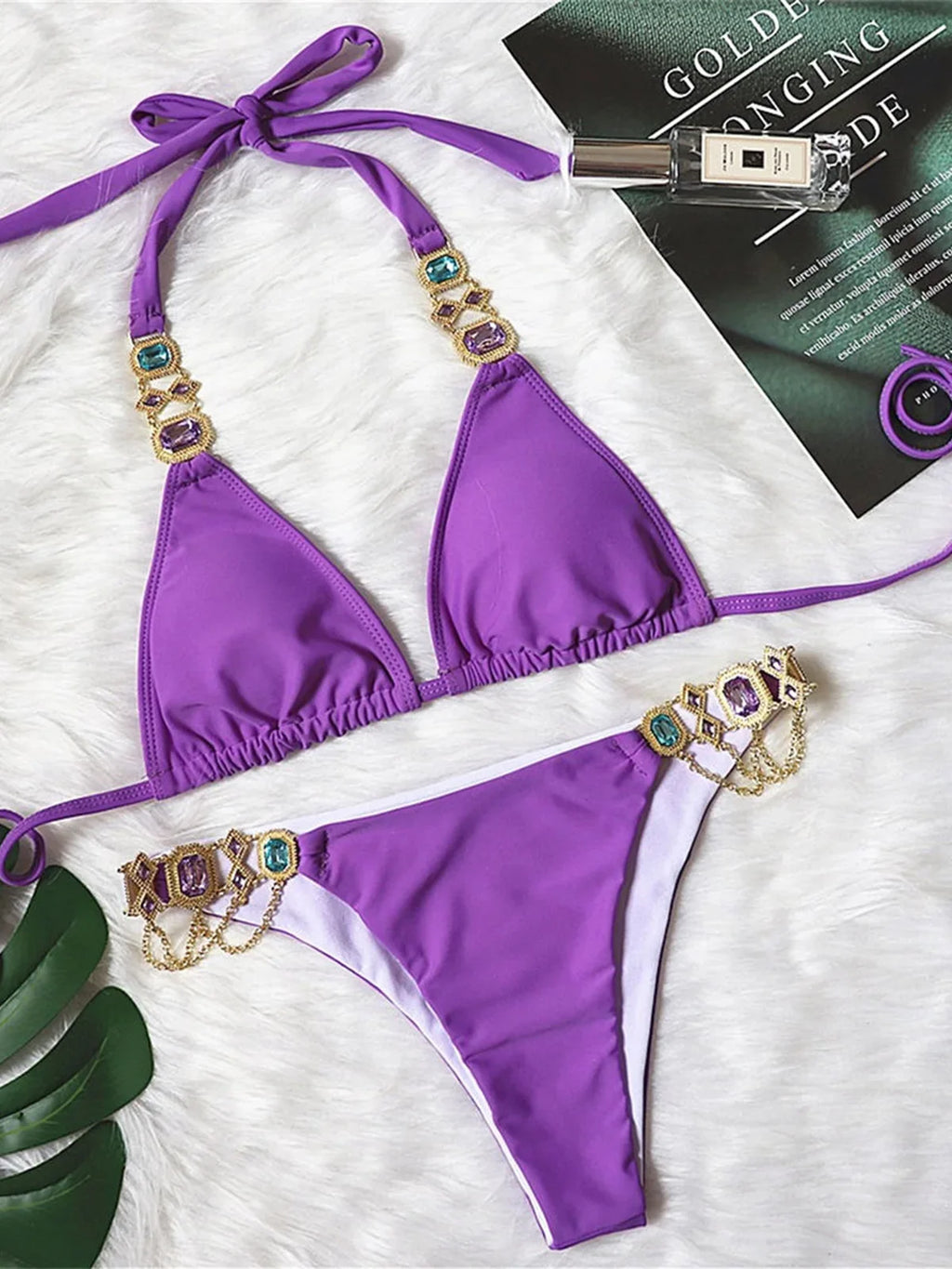 Jeweled Diamond Rhinestone Bikini V2472 Purple
