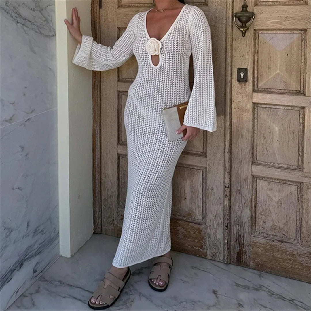 3D Flower Crochet Beach Tunic