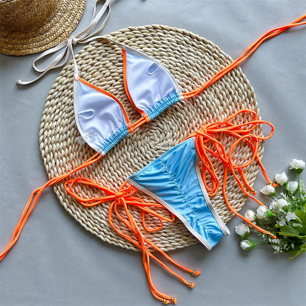 Splicing Halter Scrunch Bikini