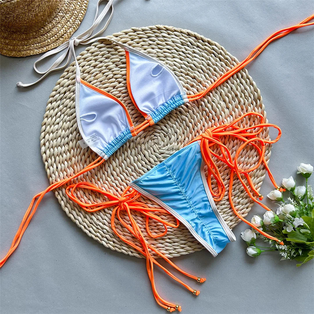 Splicing Halter Scrunch Bikini