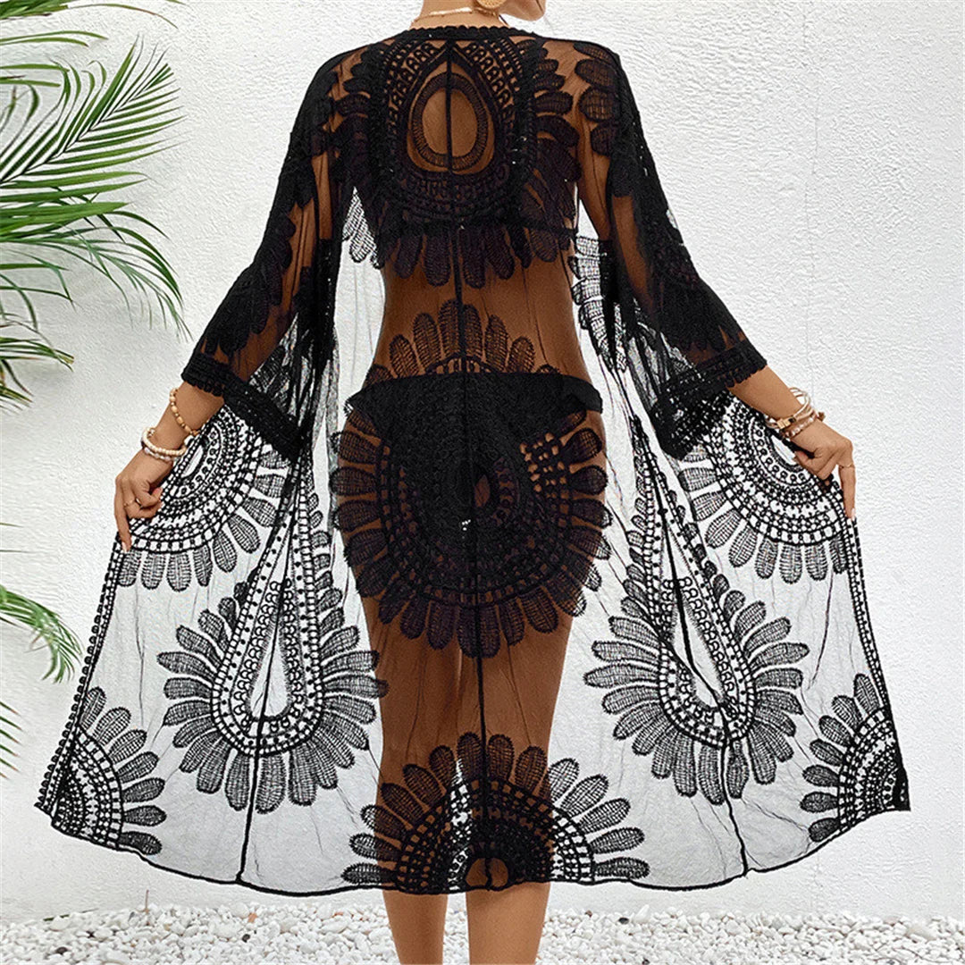 Embroidery Chiffon Cardigan Tunic
