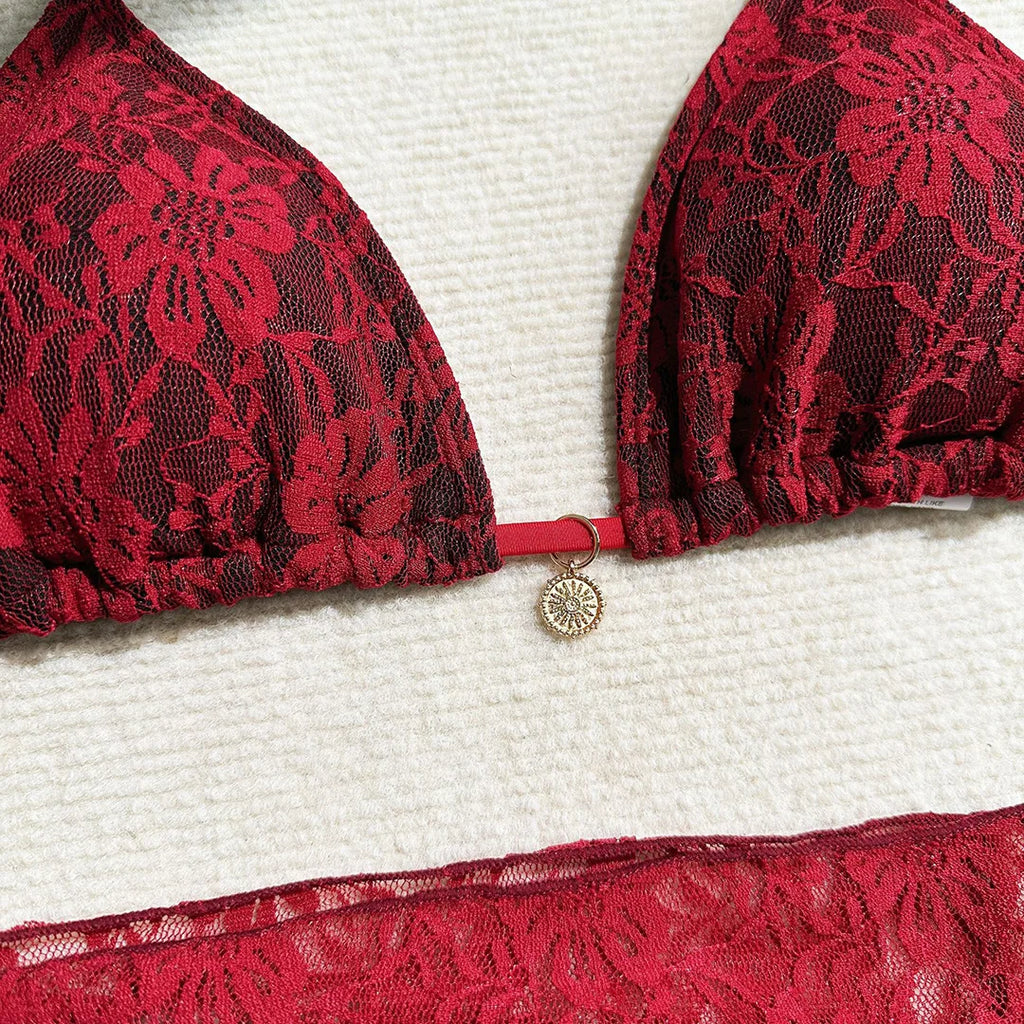 Lace Halter High Cut Bikini Set