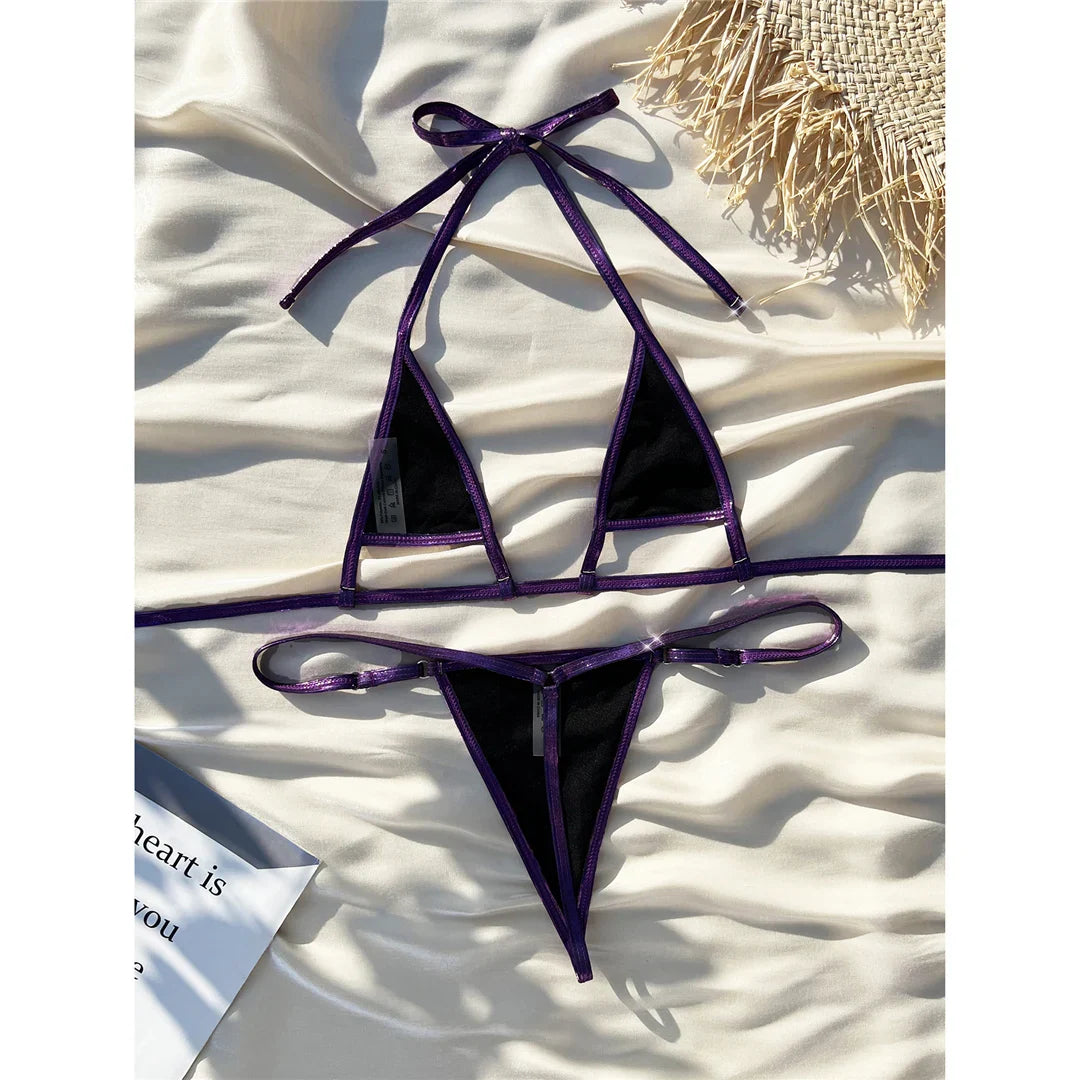 Faux Leather Mini Bikini Set
