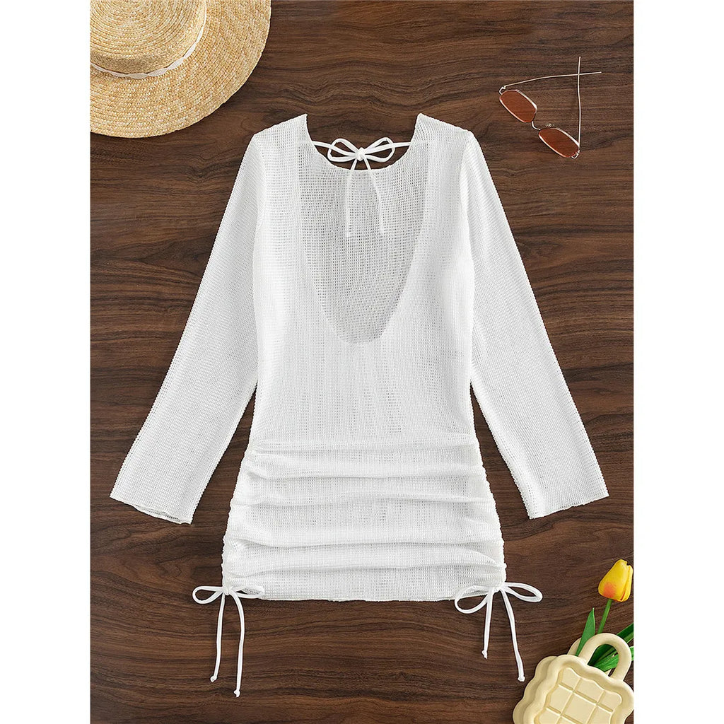 Backless Crochet Beach Tunic Cover-Up White