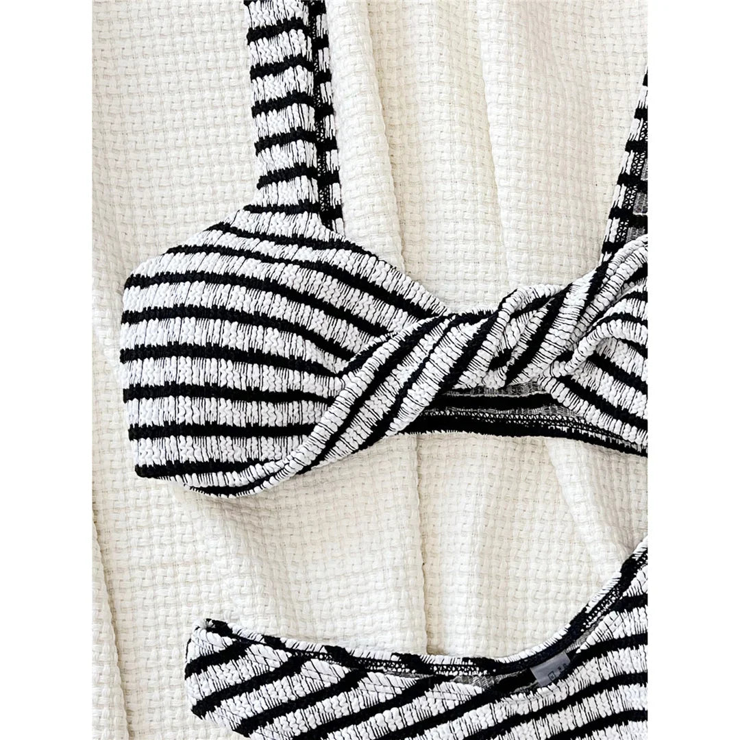 Striped Brazilian High Cut Bikini