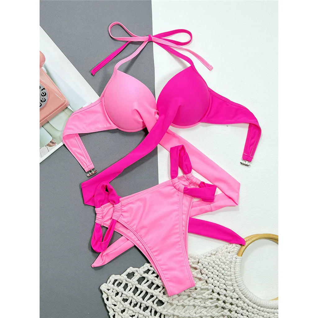 Splicing Halter Underwired Bikini Set