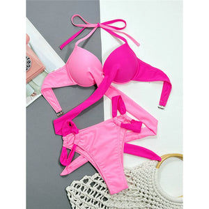 Splicing Halter Underwired Bikini Set