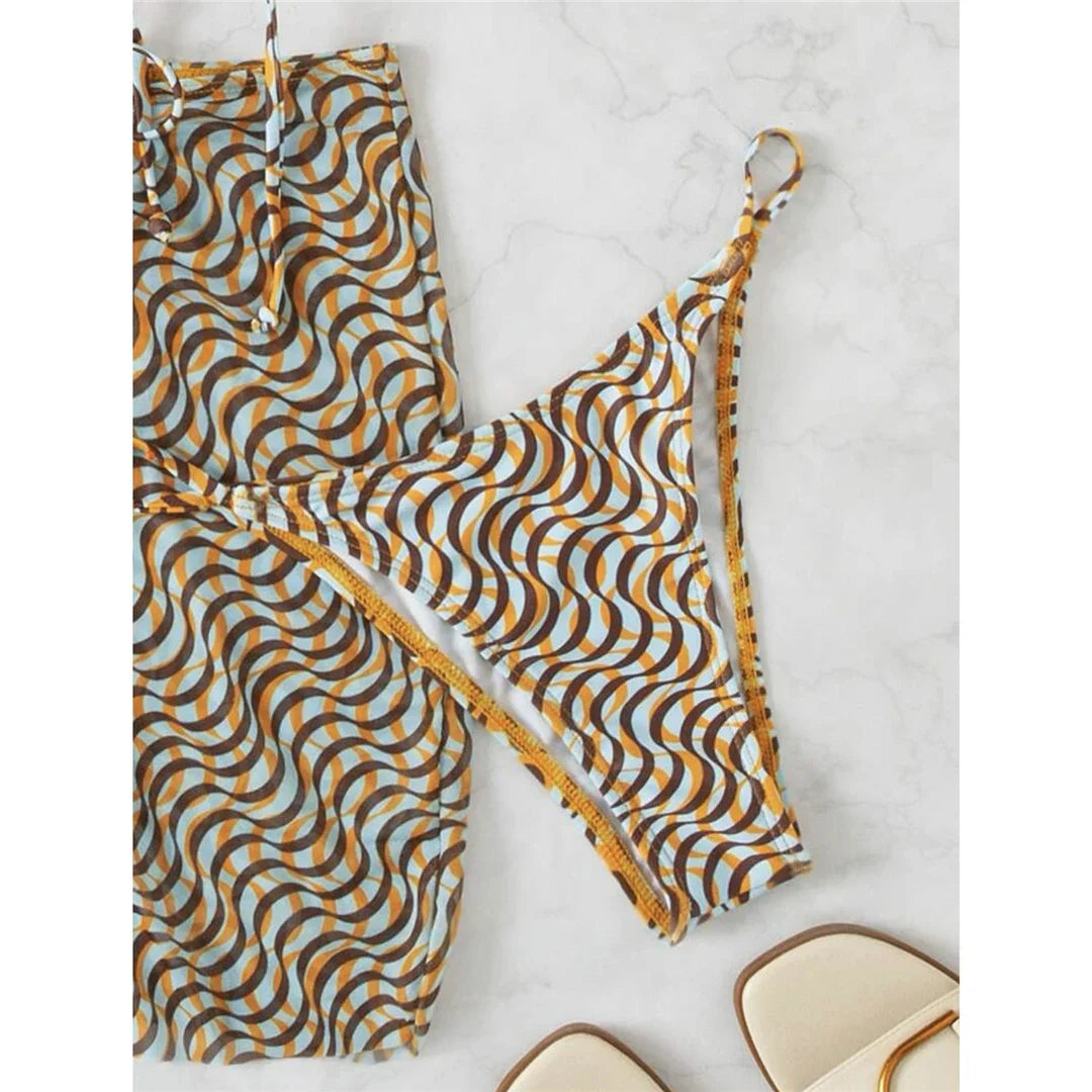 Wrap Around Bikini With Skirt and Hairband