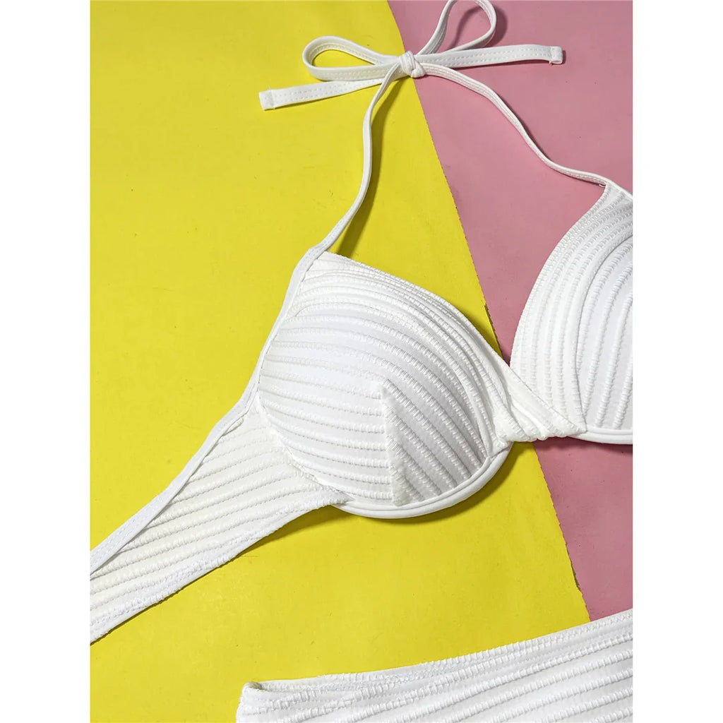 Wrinkled Halter Underwired Bikini Set