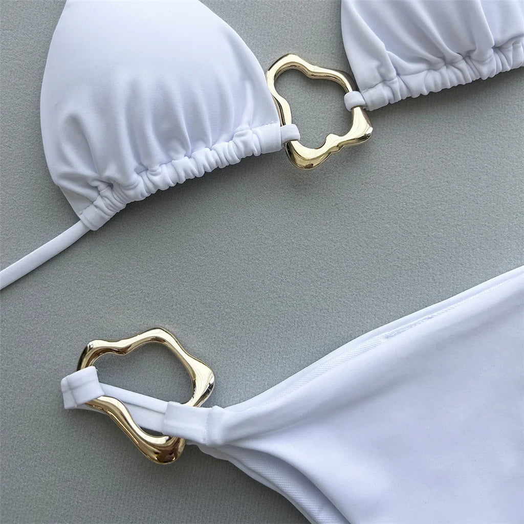Metal Rings Halter Bikini Set