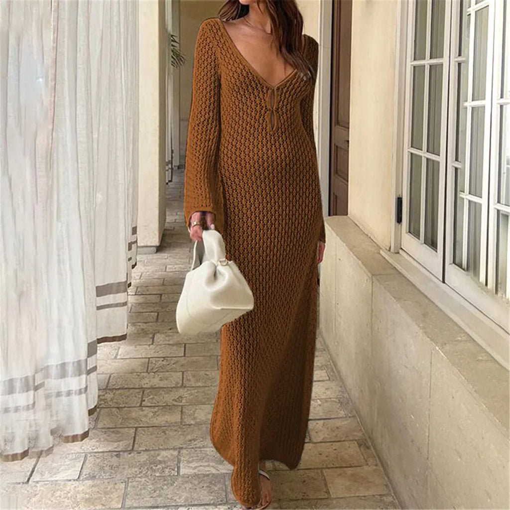 Crochet V-Neck Beach Tunic Coffee