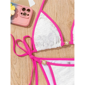 Pearl Rhinestones Halter Bikini Set