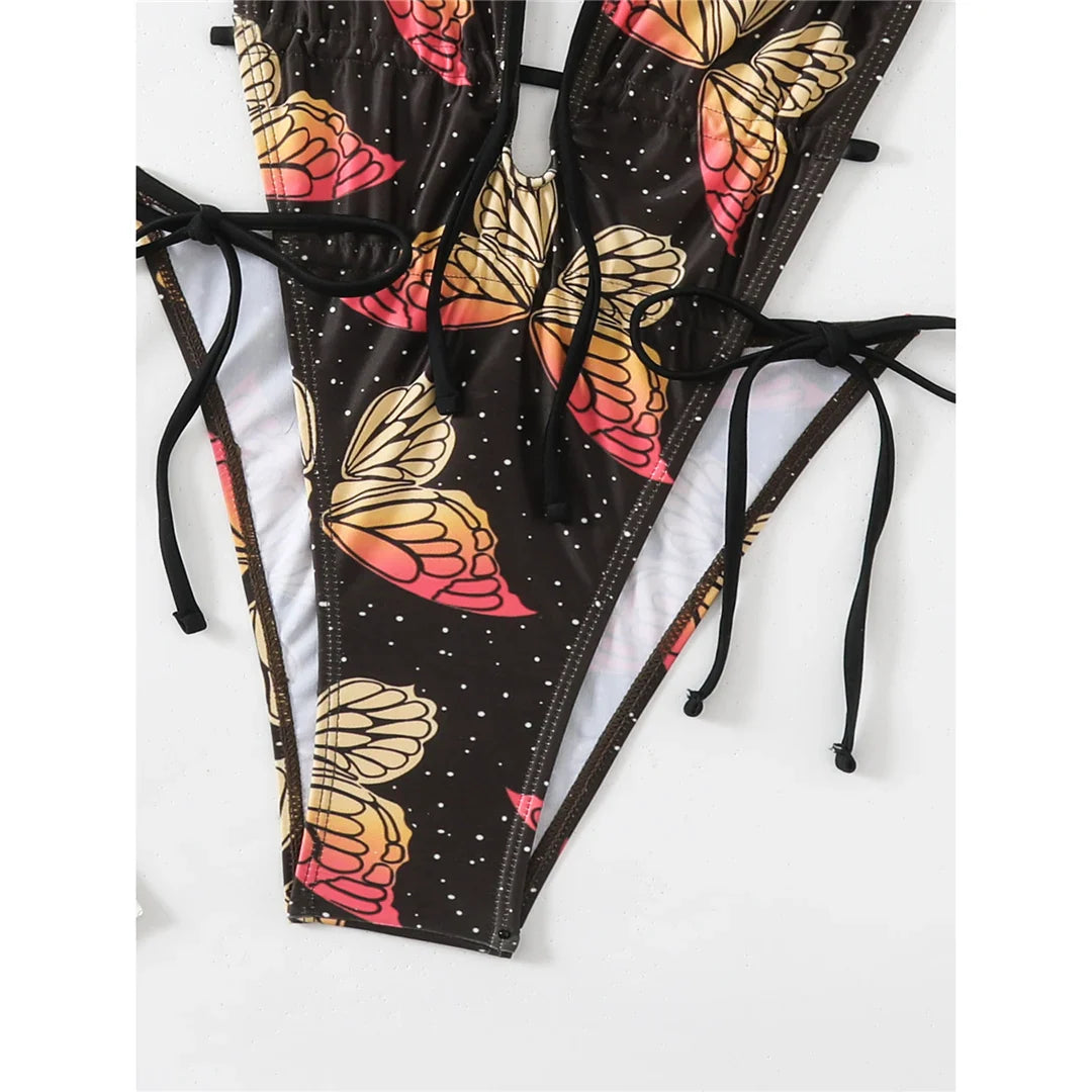 Butterfly Print Deep V Swimsuit