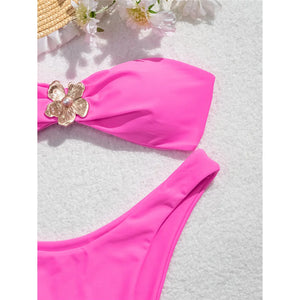 Metal Flower Bandeau Brazilian Bikini