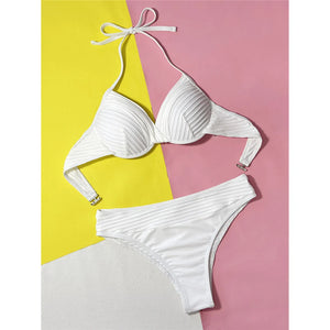 Wrinkled Halter Underwired Bikini Set