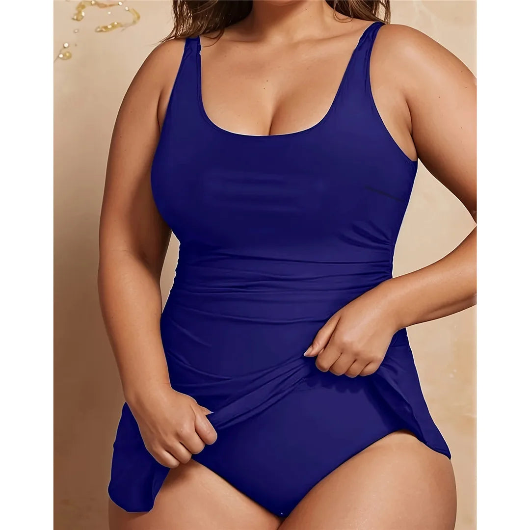 Backless Plus Size One Piece Blue