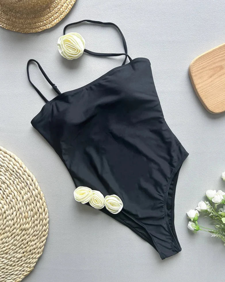 3D Flowers High Cut Swimsuit