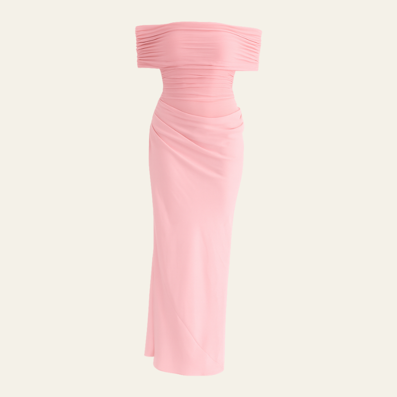 The Capri Off-Shoulder Draped Evening Maxi Dress