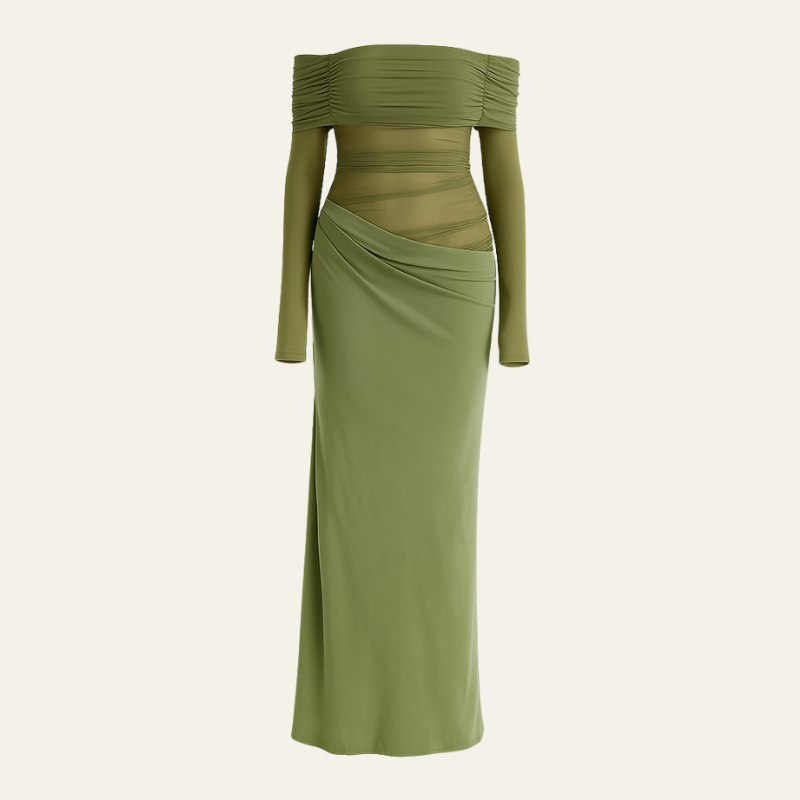 The Geneva Off-Shoulder Draped Evening Maxi Dress