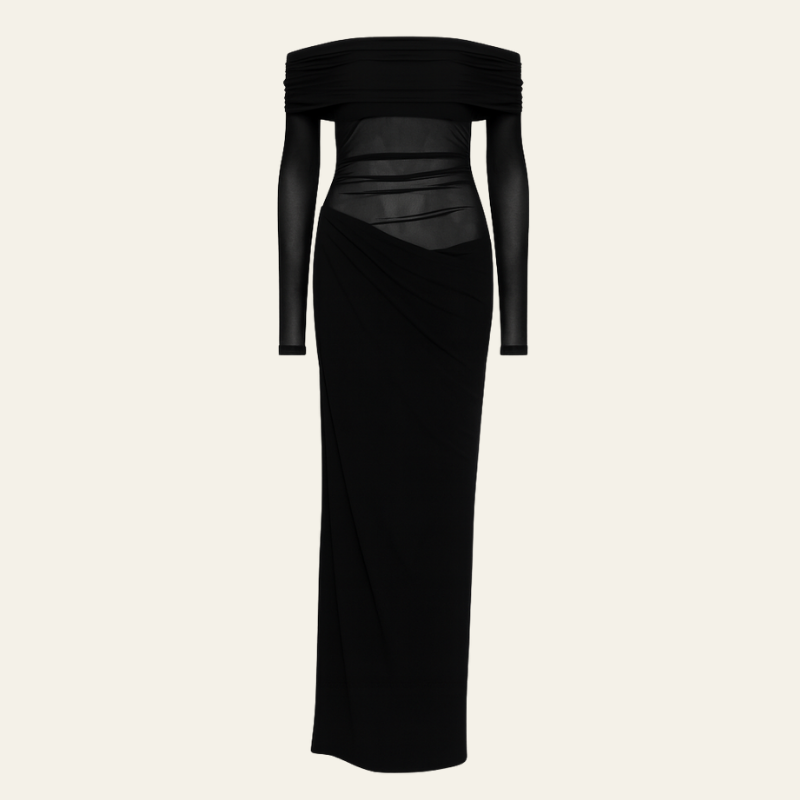 The Geneva Off-Shoulder Draped Evening Maxi Dress