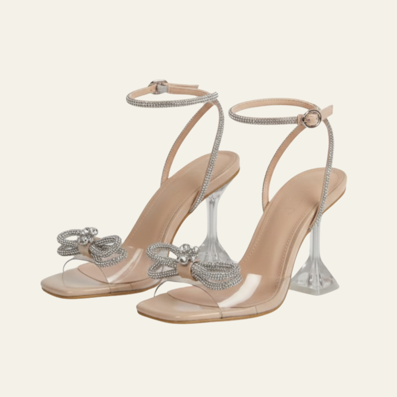 The Verona Rhinestone Bow Clear Strap Heels