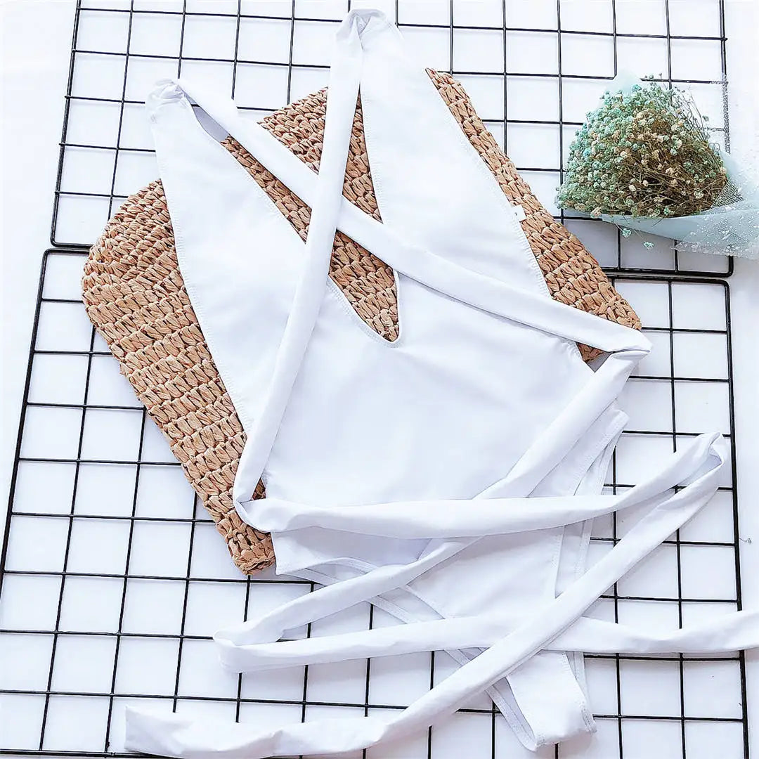 Snake Print Wrap One Piece Swimsuit White