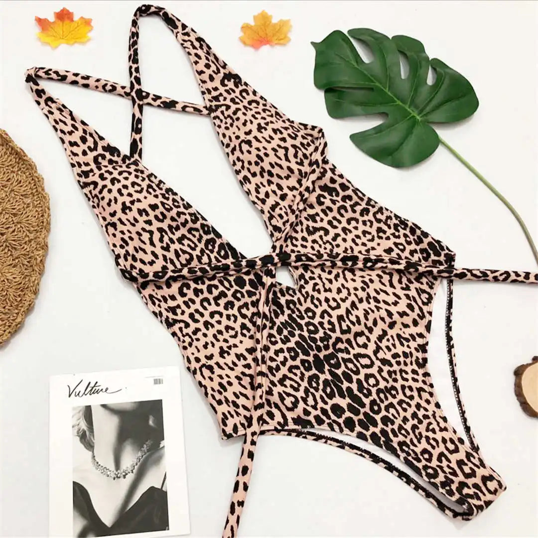 Snake Print Wrap One Piece Swimsuit Leopard