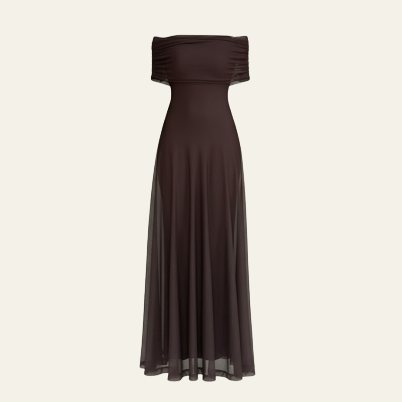 The Santorini Off-Shoulder Mesh Maxi Dress