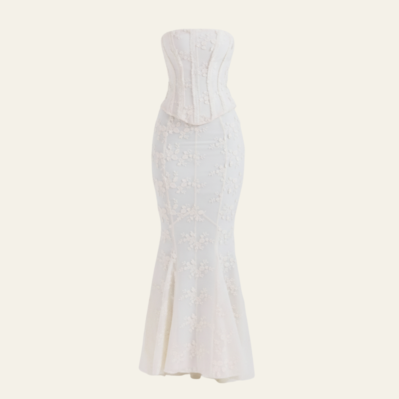 The Erica Structured Embroidered Corset Maxi Strapless Dress
