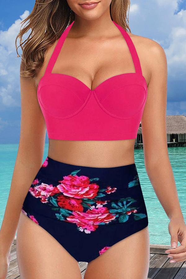 On-trend Flower Printed Bikini Swimsuit (5 Colors) Rose Red