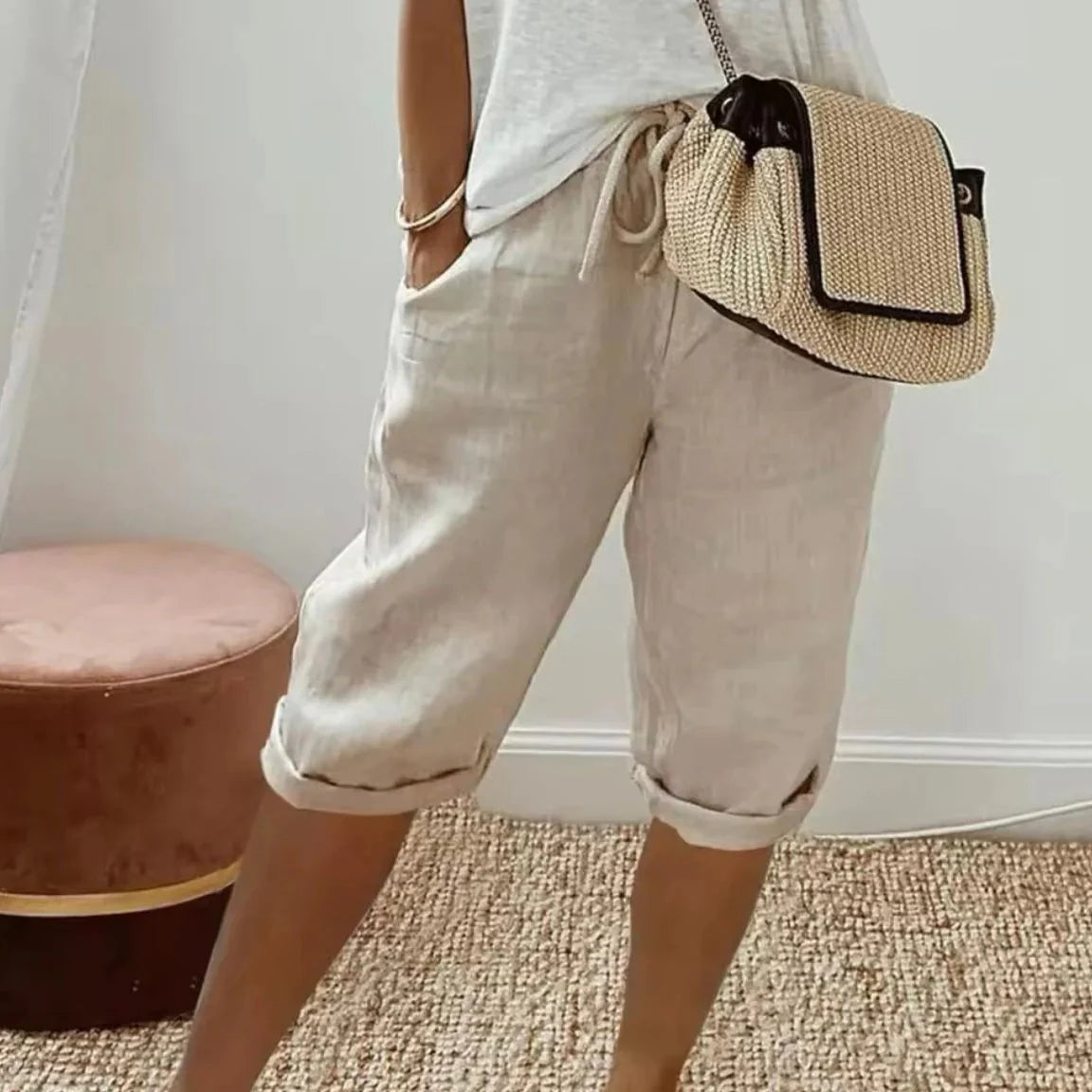 The Capri Drawstring Eco-Linen Cropped Trousers